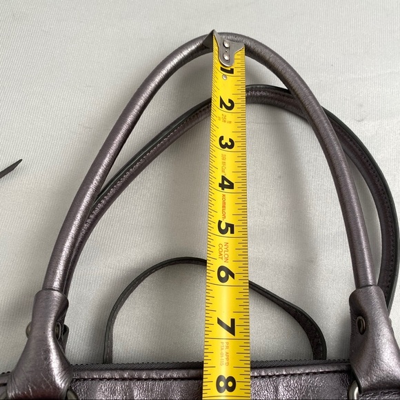 Elliot Lucca smooth metallic gunmetal gray satchel handbag - Picture 6 of 8